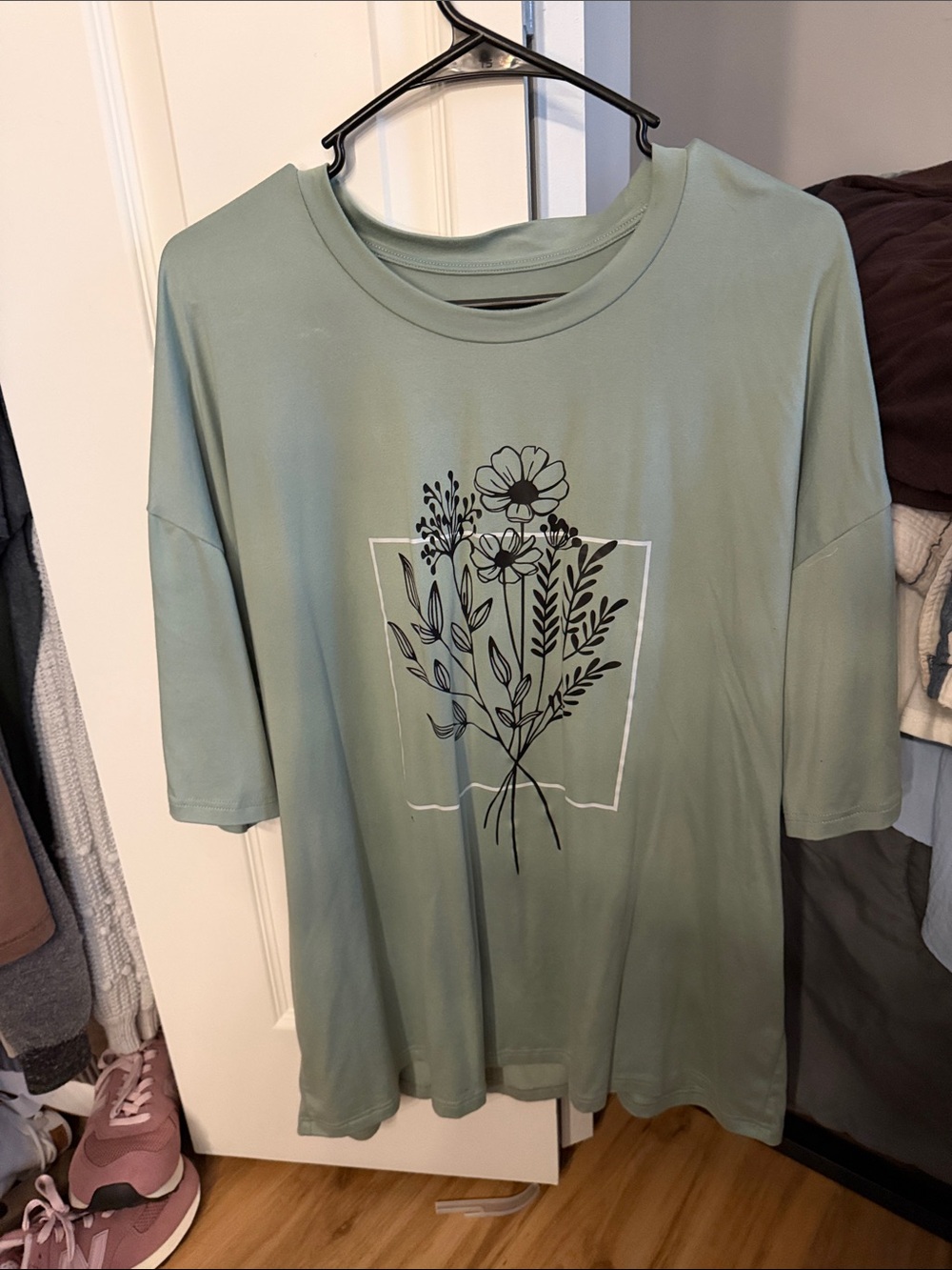 Women's Sage Green Floral Graphic Tee